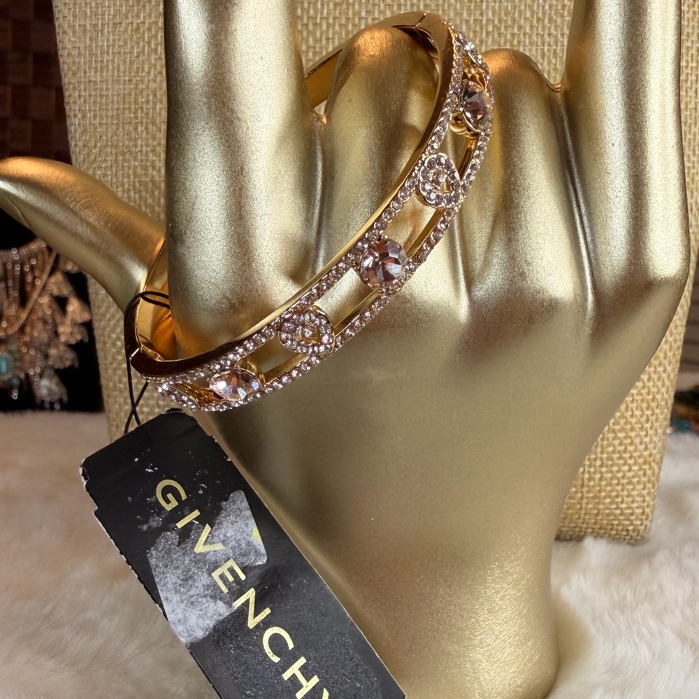 Vintage Givenchy Gold Bracelet with Brilliant Clear and Pink Rhinestones - Picture 3 of 8